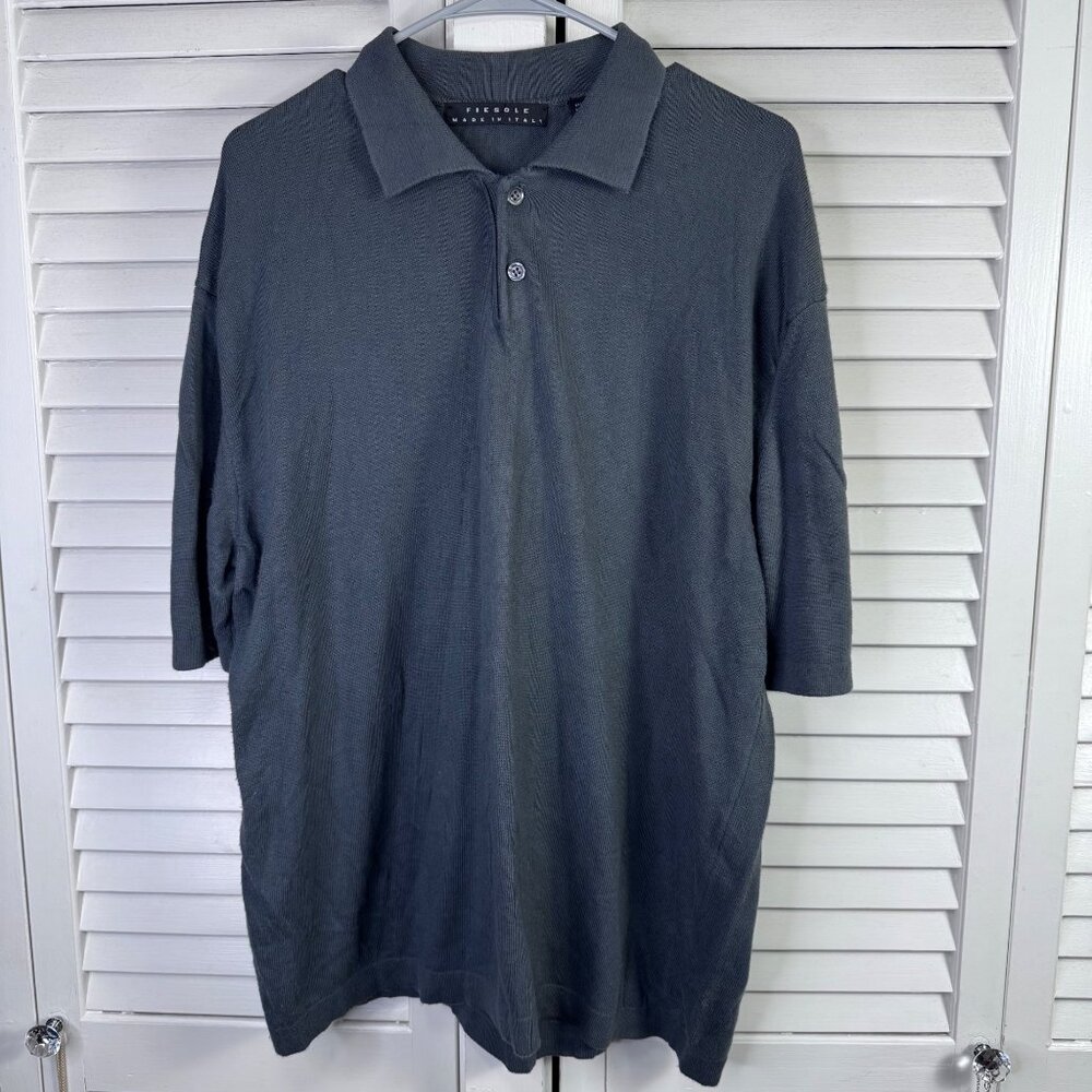 Fiesole Mens Green Polo Shirt Made In Italy 100% Cotton Short Sleeve Size L